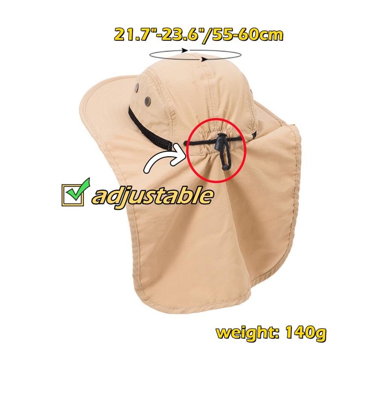 LLmoway Mens Outdoor Sun Protection Cap Wide Brim Breathable Mesh Boonie Hat with Neck Flap Khaki - Image 3